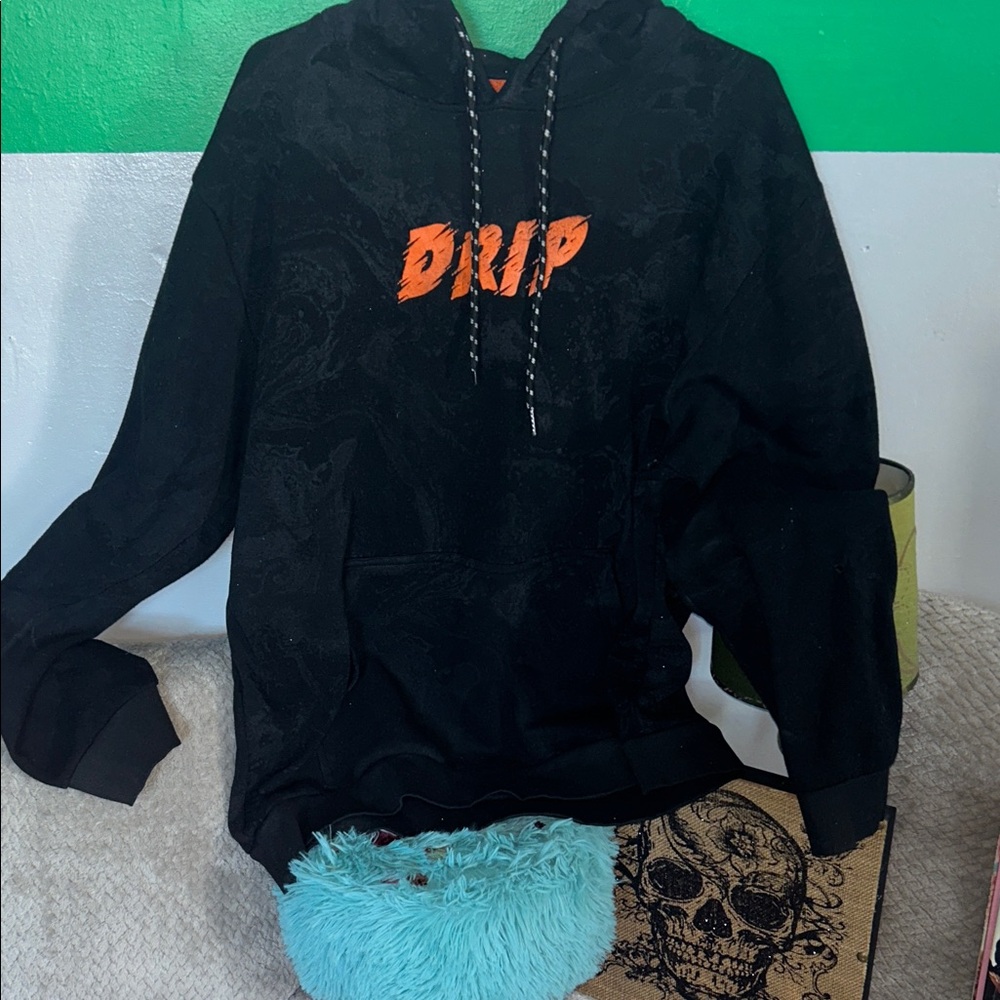 Black Hoodie with Orange Print